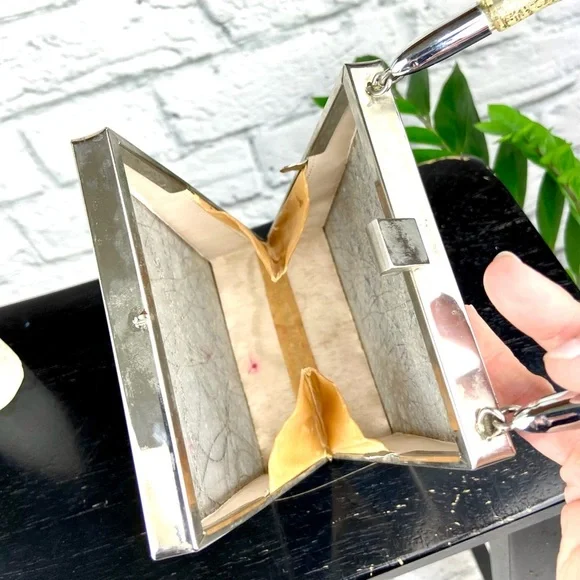 Vintage Chrome Lucite Purse Metallic Tinsel Retro 50s 60s Mod Mid-Century